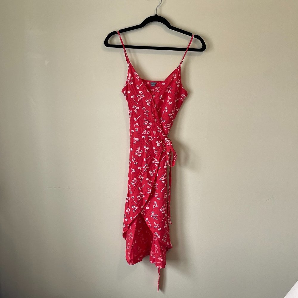 Aerie Red Floral Midi Wrap Dress